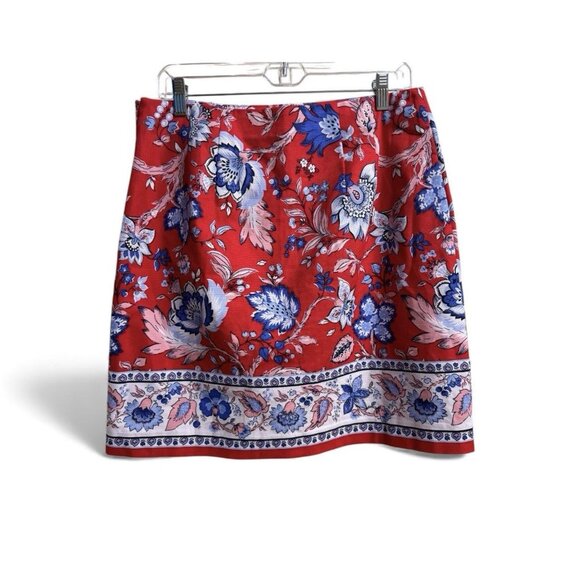 Talbots Petite 8P Red Floral Cotton Blend A-Line Skirt Lined 19” Length - Picture 3 of 5